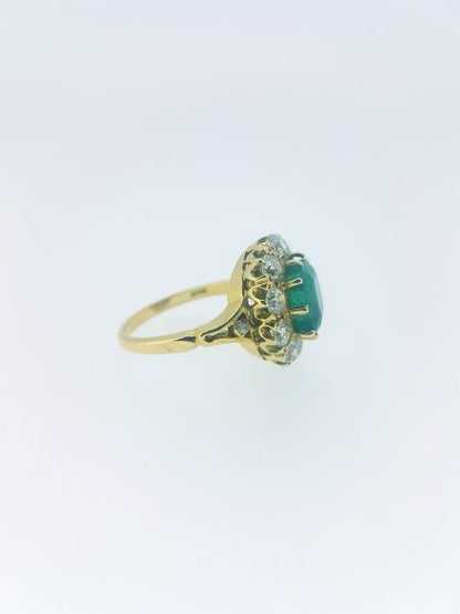 Emerald and Diamond Cluster Ring in Yellow Gold, 3.65 carats