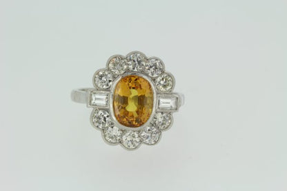 Yellow Sapphire and Diamond Floral Cluster Ring in Platinum 2.50 carats