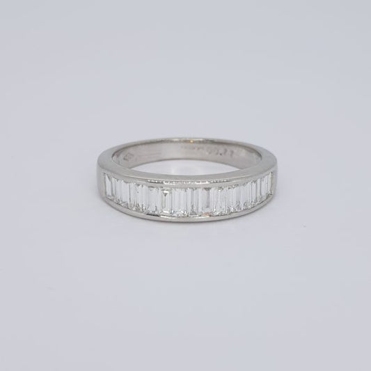 Channel Set Baguette Cut Diamond Half Eternity Band Ring, 0.77 carat total, in 18ct white