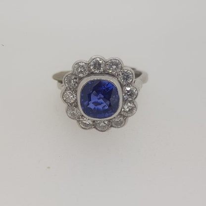 Sapphire and Diamond Floral Cluster Ring in 18ct White Gold