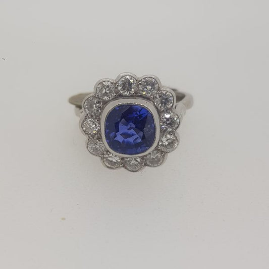 Sapphire and Diamond Floral Cluster Ring in 18ct White Gold