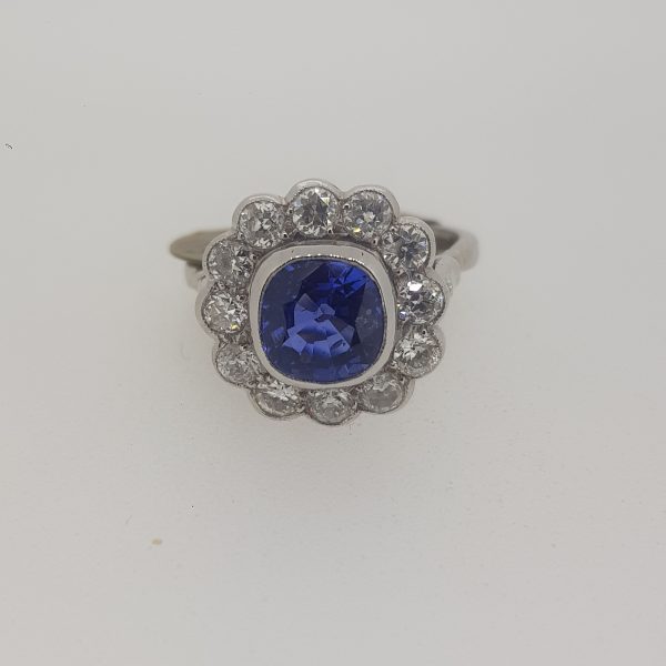 Sapphire and Diamond Floral Cluster Ring in 18ct White Gold