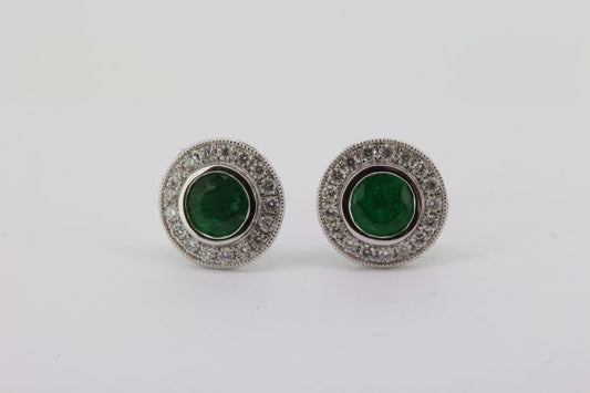 Emerald and Diamond Halo Cluster Earrings