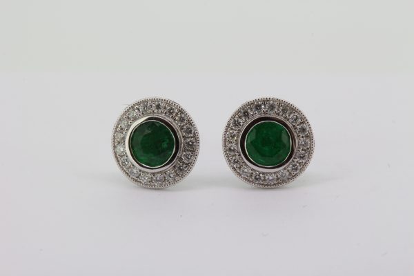 Emerald and Diamond Halo Cluster Earrings