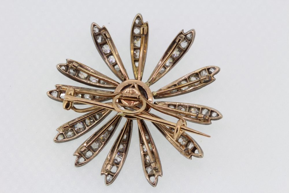 Antique Victorian Old Cut Diamond Flower Brooch Pendant, 1.30 carats