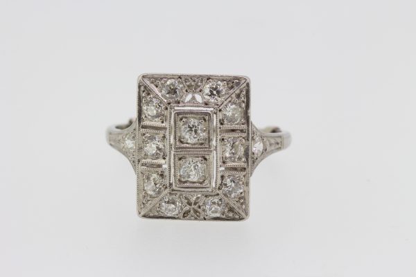 Art Deco Old Cut Diamond Plaque Dress Ring in Platinum