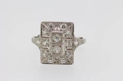 Art Deco Old Cut Diamond Plaque Dress Ring in Platinum