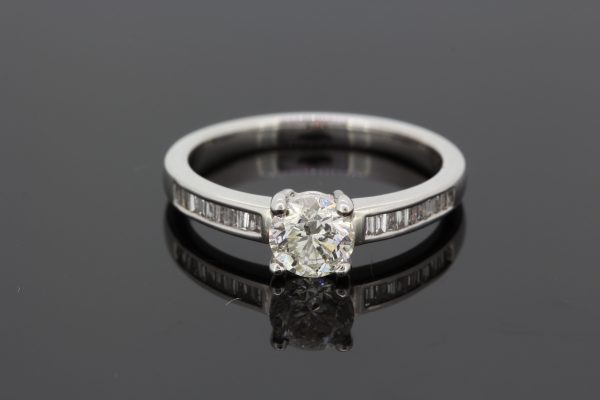 0.85ct Diamond Solitaire Engagement Ring with Baguette Cut Diamond Shoulders