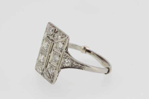 Art Deco Old Cut Diamond Plaque Dress Ring in Platinum