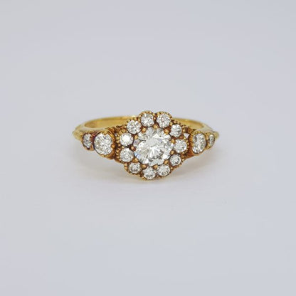 Georgian Style Diamond Floral Cluster Ring in 18ct Yellow Gold, 0.75 carat total