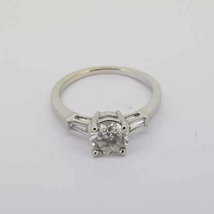 0.98ct Diamond Solitaire Engagement Ring with Baguette Cut Diamond Set Shoulders