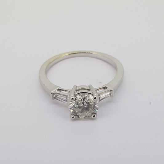 0.98ct Diamond Solitaire Engagement Ring with Baguette Cut Diamond Set Shoulders