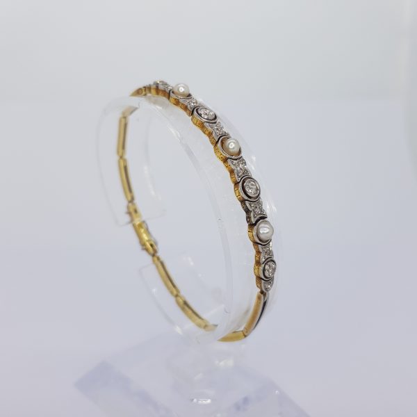 Antique Victorian Natural Pearl and Diamond Bracelet