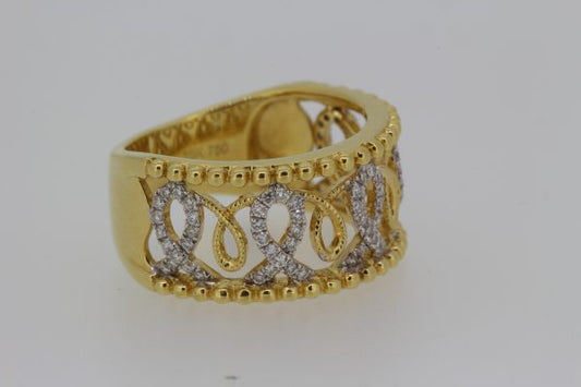 Diamond Set Openwork 18ct Yellow Gold Wide Band Ring; scrolled openwork design set with 0.36 carats of brilliant-cut diamonds