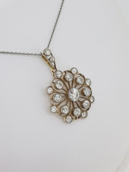 Diamond Floral Openwork Cluster Pendant in Platinum, 4.00 carat total
