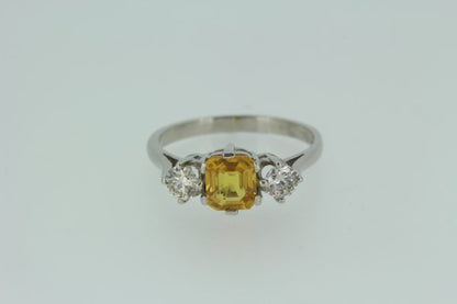 1.25ct Yellow Sapphire and Diamond Three Stone Ring in Platinum