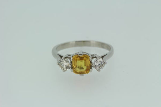 1.25ct Yellow Sapphire and Diamond Three Stone Ring in Platinum