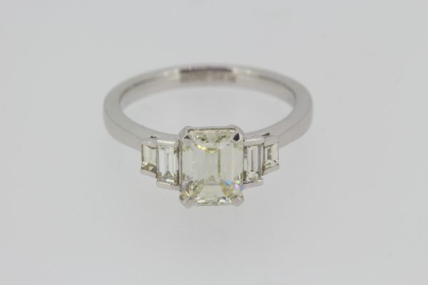 1.54ct Emerald Cut Diamond Engagement Ring in Platinum with Baguette Shoulders