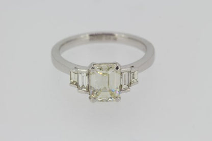 1.54ct Emerald Cut Diamond Engagement Ring in Platinum with Baguette Shoulders