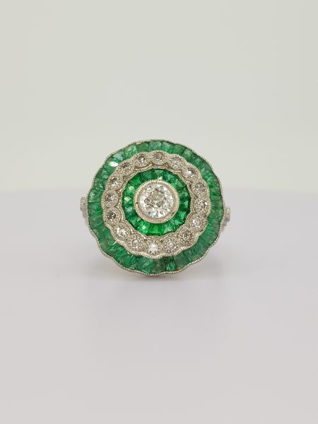 Calibre Emerald and Diamond Cluster Target Ring