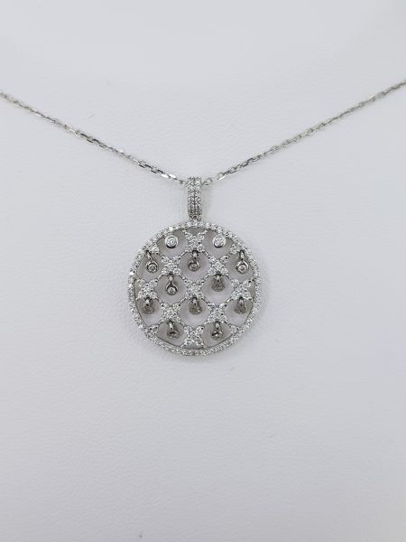 Contemporary Diamond Set Disc Pendant, 0.72 carats, openwork disc design set with 0.72 carats of brilliant-cut diamonds, in 18ct white gold