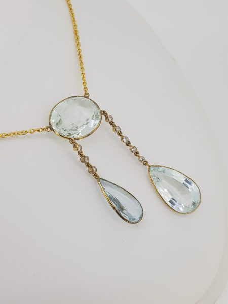 Aquamarine and Diamond Negligee Pendant Necklace, 25 carat total