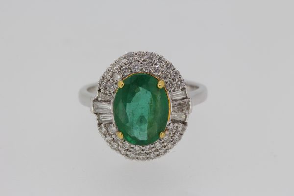 2.20ct Emerald and Diamond Cluster Ring