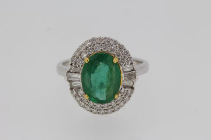 2.20ct Emerald and Diamond Cluster Ring