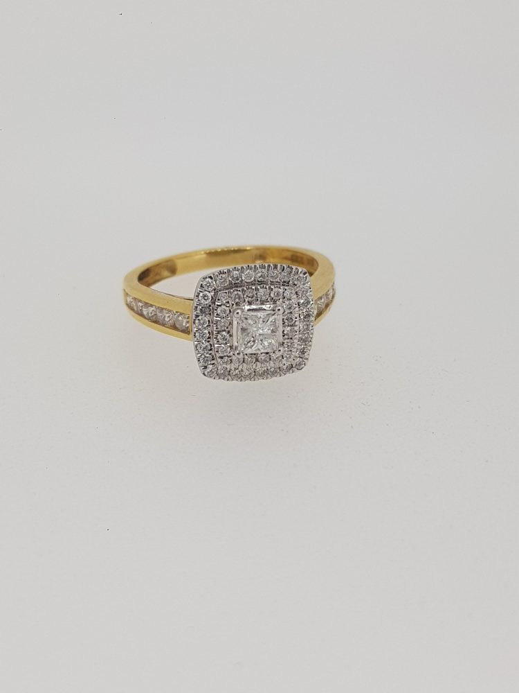 Princess Cut Diamond Square Shaped Cluster Ring, 0.75 carat total