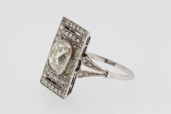 Art Deco 2.35ct Old Cut Diamond Plaque Dress Ring