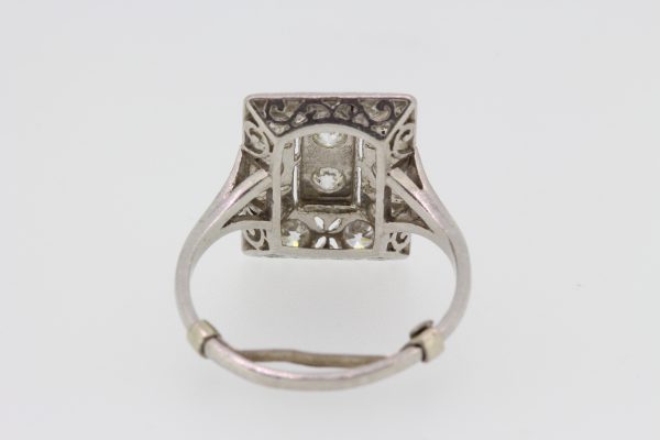Art Deco Old Cut Diamond Plaque Dress Ring in Platinum