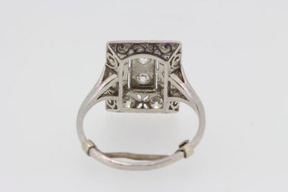 Art Deco Old Cut Diamond Plaque Dress Ring in Platinum
