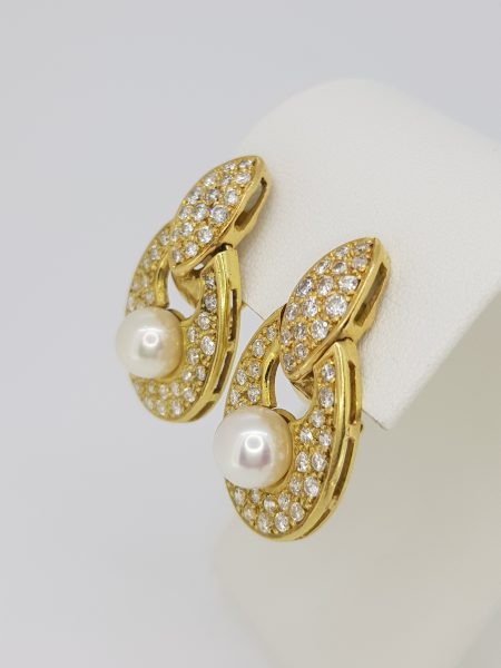 Vintage French Pearl, Diamond and 18ct Yellow Gold Earrings