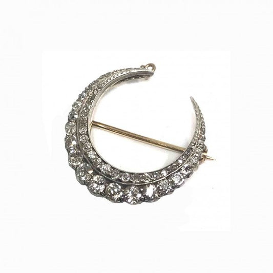 Antique victorian diamond crescent brooch old cut diamonds