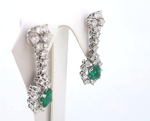 Colombian Emerald and Diamond Cluster Drop Earrings
