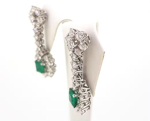 Colombian Emerald and Diamond Cluster Drop Earrings