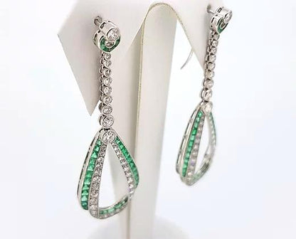 Emerald and Diamond Drop Earrings set in Platinum