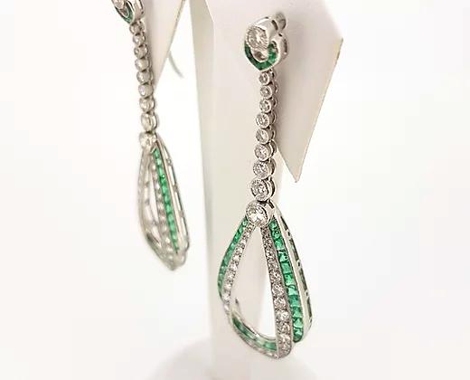 Emerald and Diamond Drop Earrings set in Platinum