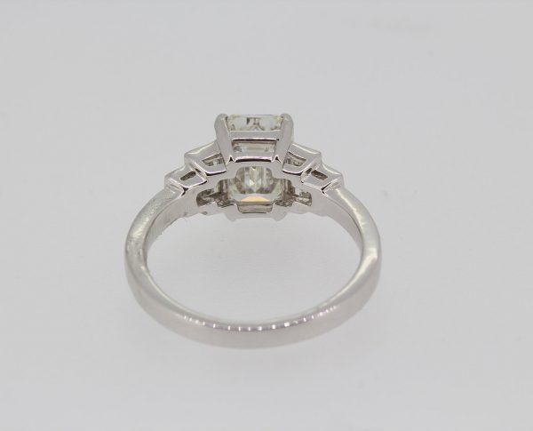Emerald Cut Diamond and Baguette Cut Engagement Ring, 1.83 carats