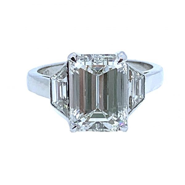 4 carat Emerald Cut Diamond Ring, Baguette Cut Shoulders