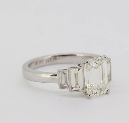 Emerald Cut Diamond Engagement Ring, Platinum 1.75 carats