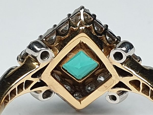 Antique Art Deco Emerald and Diamond Square Cluster Ring
