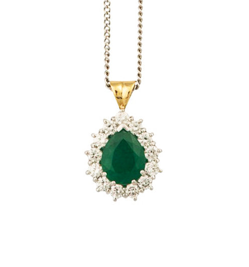 Pear cut Emerald and Diamond Cluster Pendant, 3.31 carats, 18ct Gold