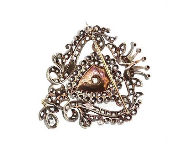 Antique Victorian 4.00ct Old-Cut Diamond and Blue Enamel Brooch