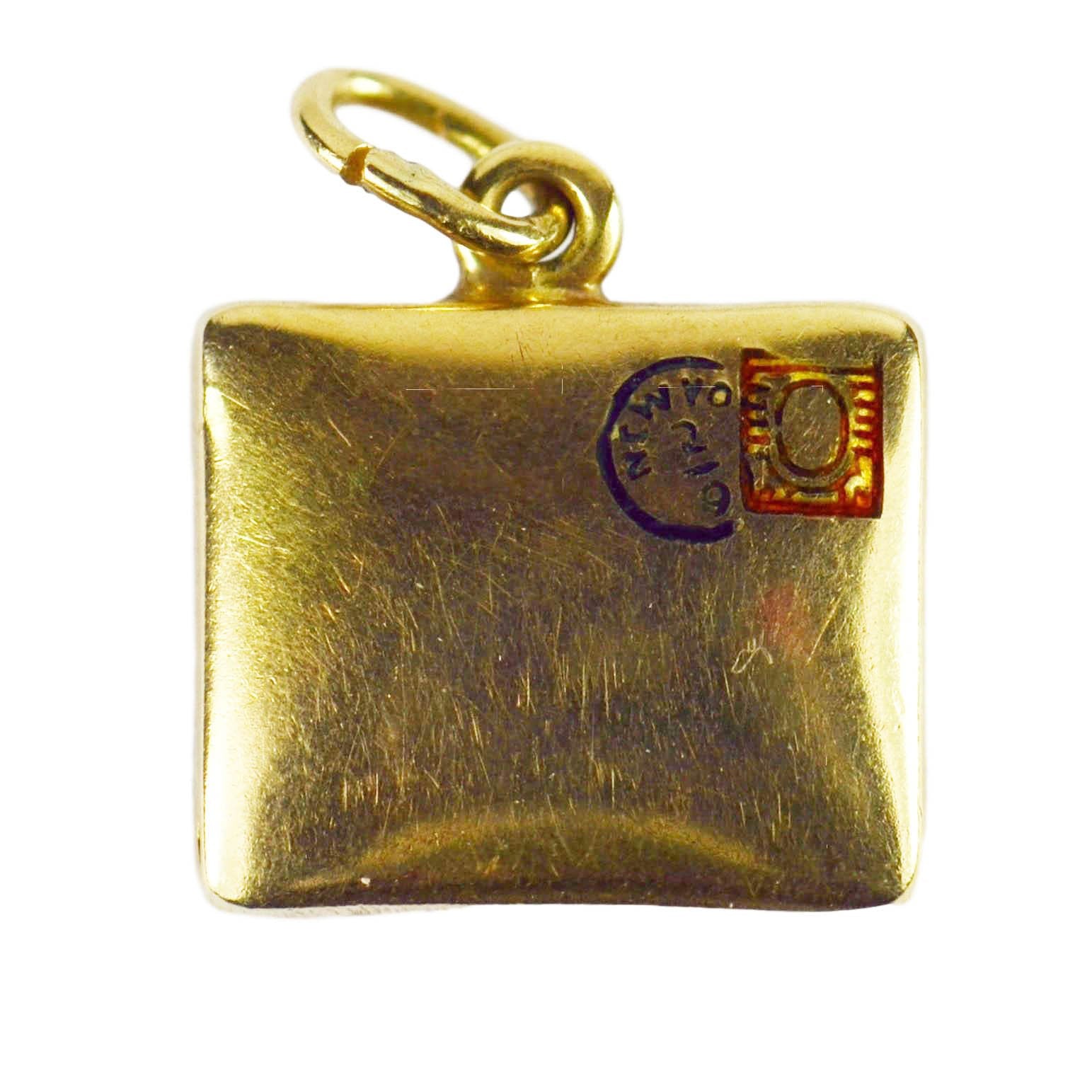 Enamel and 14ct Yellow Gold Envelope Charm Pendant