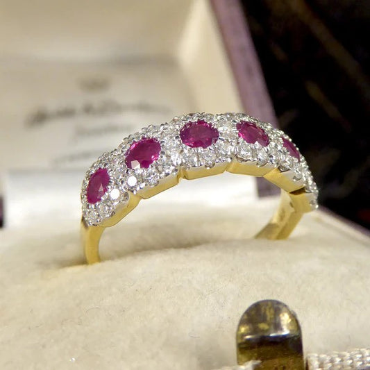 Ruby And Diamond Sextuple Cluster Ring In 18 Carat Yellow And White Gold