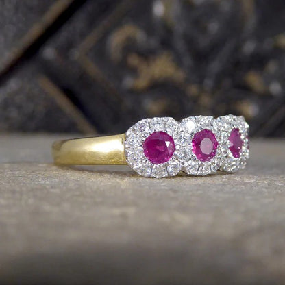 Ruby And Diamond Sextuple Cluster Ring In 18 Carat Yellow And White Gold