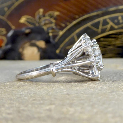 Diamond flower burst cluster ring in white gold