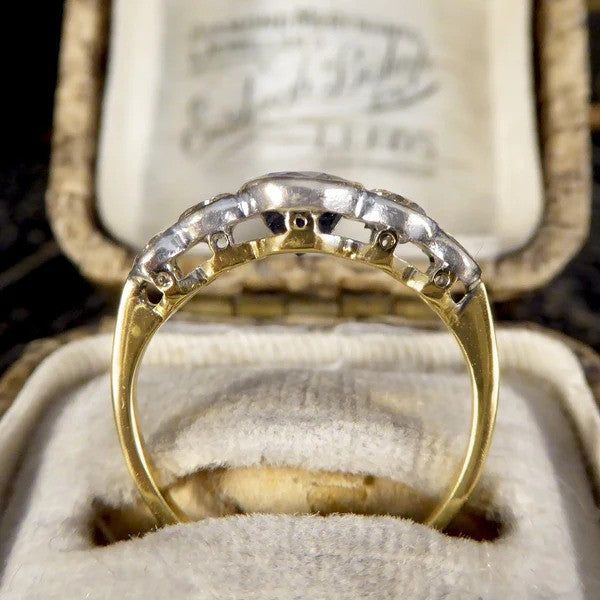 Edwardian sapphire and diamond five stone ring in white and yellow gold.