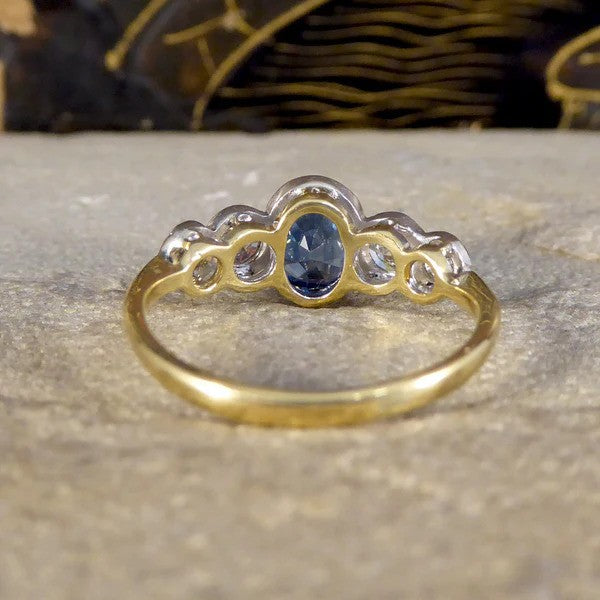 Edwardian sapphire and diamond five stone ring in white and yellow gold.